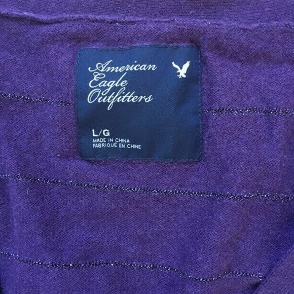 American Eagle Purple Striped Cardigan Sweater L - Picture 3 of 3